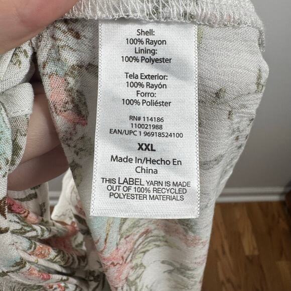Frye Dress Dress 2XL Plus Size Cream Pink Floral Button Front Midi Botanical - Picture 5 of 9
